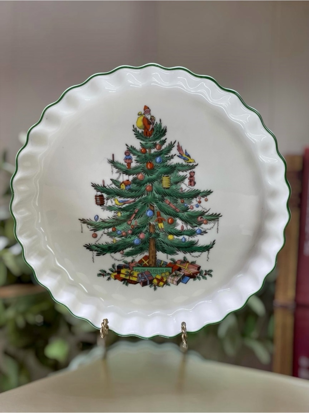 Vintage Spode Christmas Tree Quiche Tart Dish 8.5” Oven To Table England